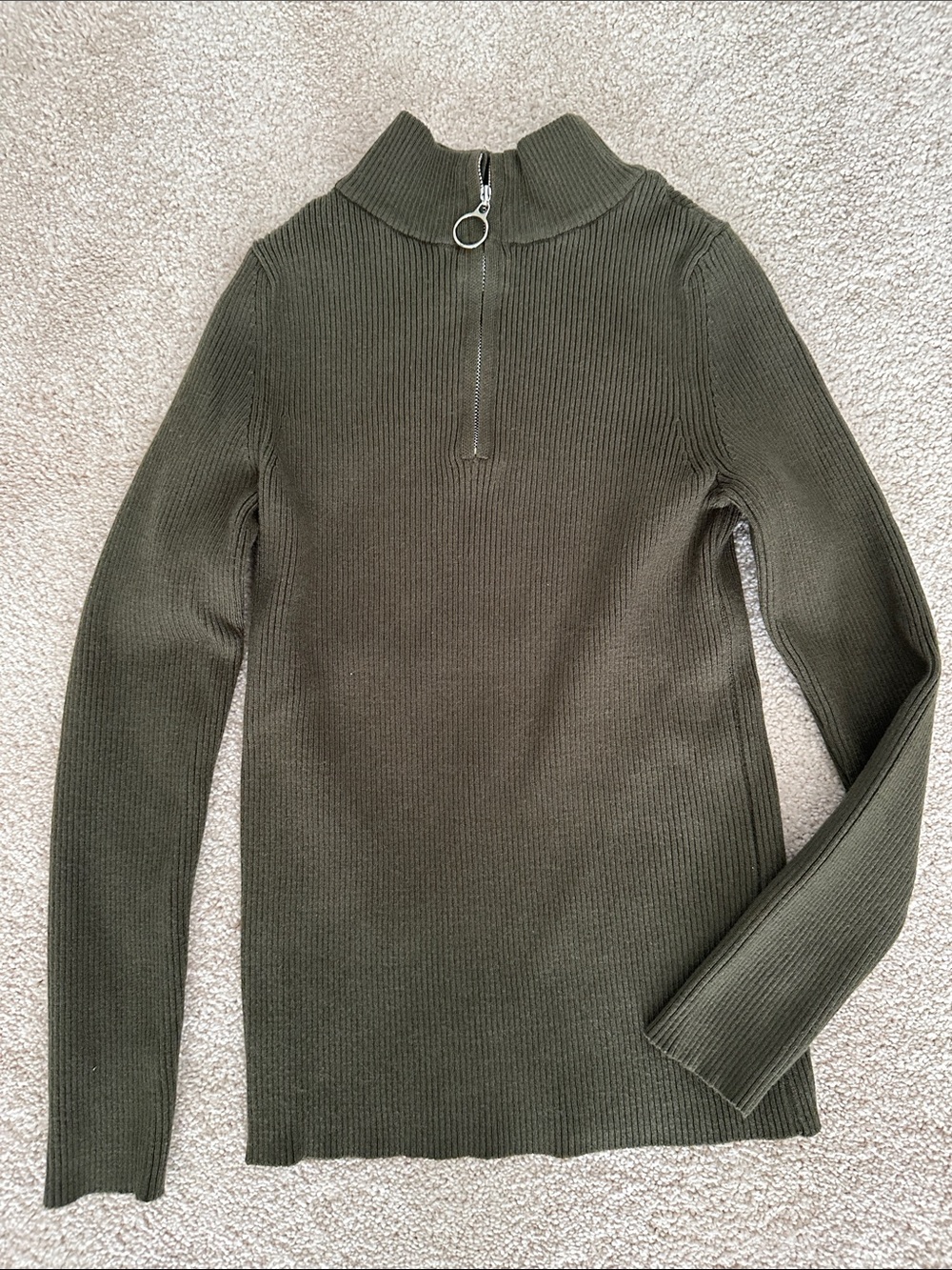 Fashion Brand Company Olive Ribbed Zip-Neck Sweater